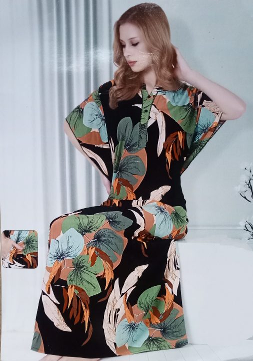 Stylish Flowral Print designer nighty Kaftan sleeves